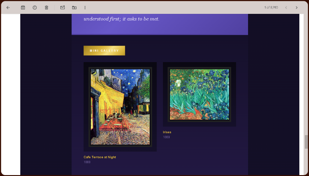 Daily Sublime: Mini Gallery featuring Cafe Terrace at Night and Irises